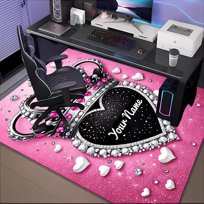 1PC Custom Name Crown Heart Theme Floor Mat Ideal for Living Room, Game Rooms, Office, Bedroom, Floor Mat Playful Design