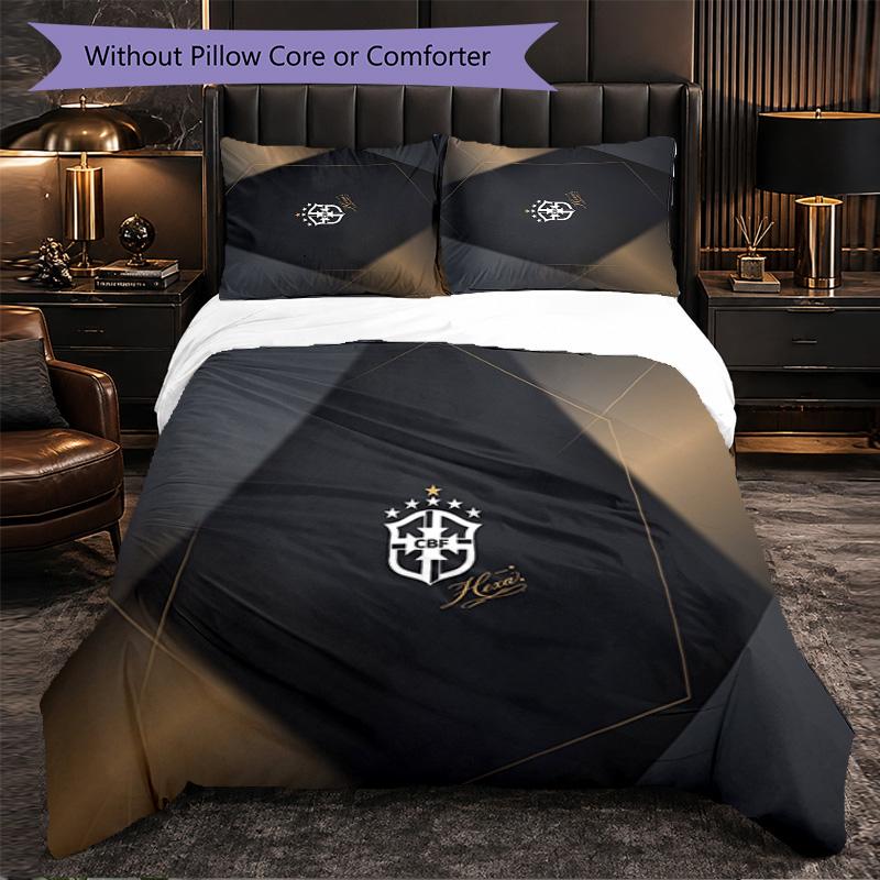 Brazil Football Pattern 3 Pieces Bedding Set Soft Microfiber Duvet Cover with Pillow Cases for Bedroom