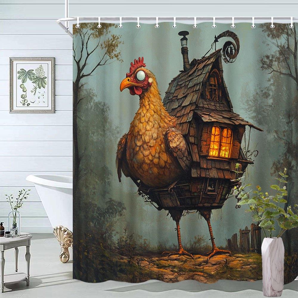 

Забавная шторка для душа Курятник - Лесной фон, Креативный декор для ванной комнаты, Полиэстер, 12 крючков W90xH180cm