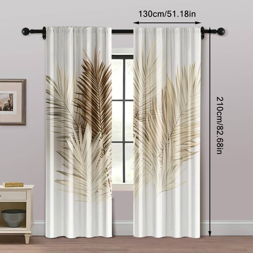 2pcs, Curtain Cloth Spring Curtains&Drapes Brown Palm Polyester (without Rod) Decorations For Home Use for Bedroom Living Room