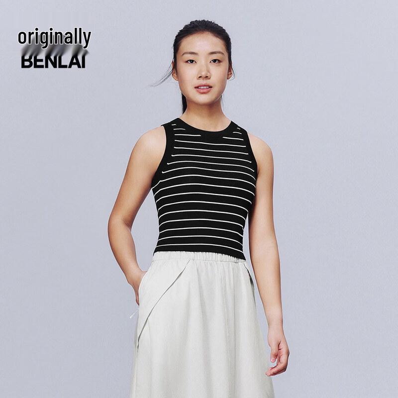 BENLAI Women s Striped Knit Slim-Fit Short T-Shirt M