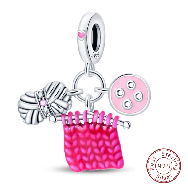 Fit 925 Silver Charms Beads Little Bear Lamb Little Flying Pig Pink Charms For Women DIY Birthday Jewelry Gift