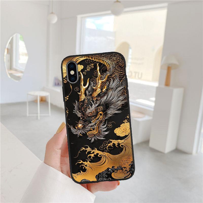 LO25 Chinese Dragon Soft Shell Phone Case for iPhone SE X XS XR 11 16E 17 Pro Max Air 8 7 6 6s Plus
