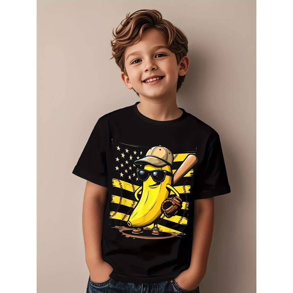 Summer Banana Sports Series Print Childrens TShirt Cotton Casual Kids Short Sleeve Casual Sports Fashion Boys Girl Clothes Top 110