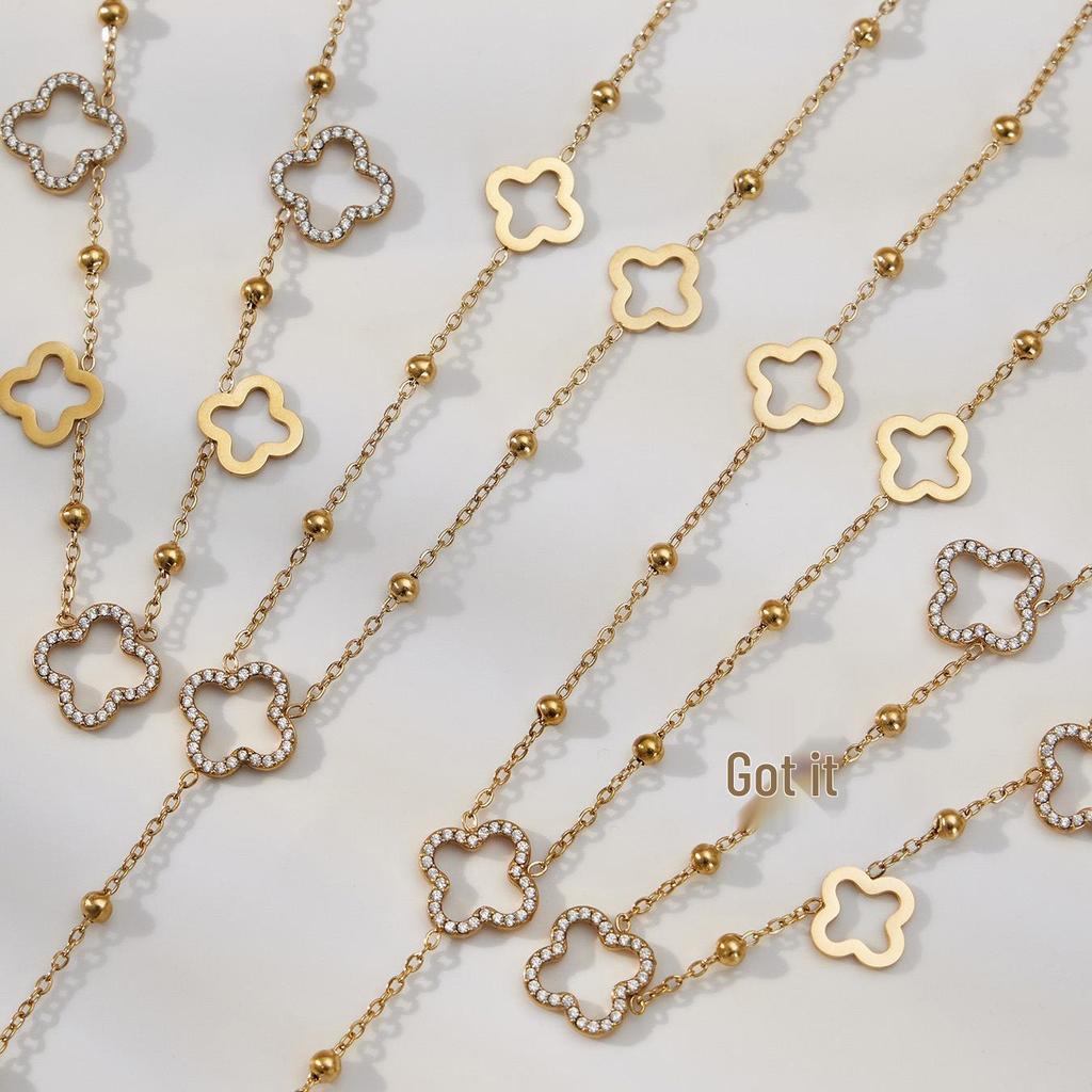 18K Gold-Plated Zircon Flower Tassel Necklace - Stainless Steel, Ultra-Shiny, Y-Shaped Fashion Jewelry