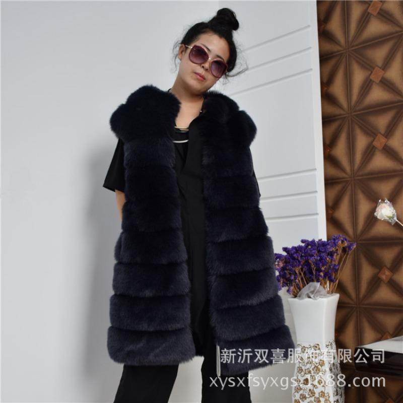 

Новый зимний меховой жилет женский рукава-ротаторы корейская версия приталенное длинное пальто из искусственного лисьего меха XL темно-синий