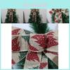 Festlig Faux Linne Liten Trädmönster Julrosett Band Högtidsdekor Tillbehör