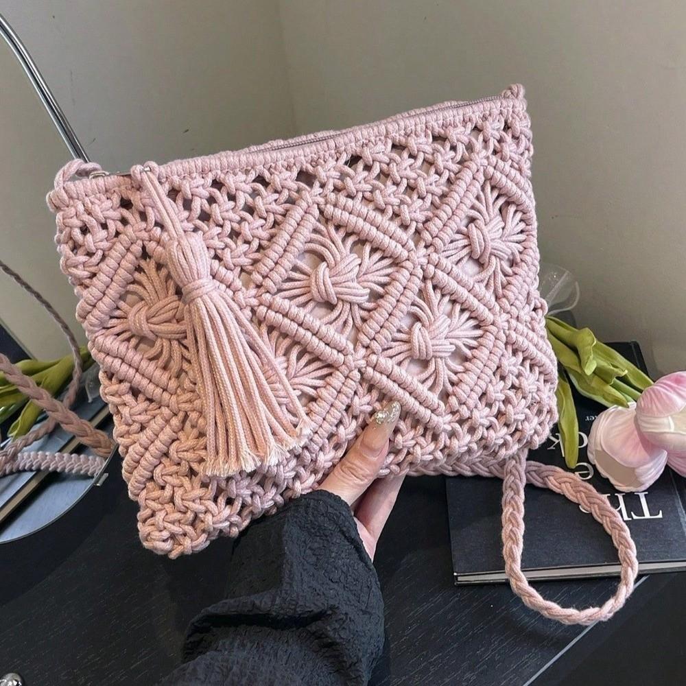 New Retro Style Messenger Bag Hollow Out Rectangular Shoulder Bags with Tassel Crossbody Bag Outdoor Activities