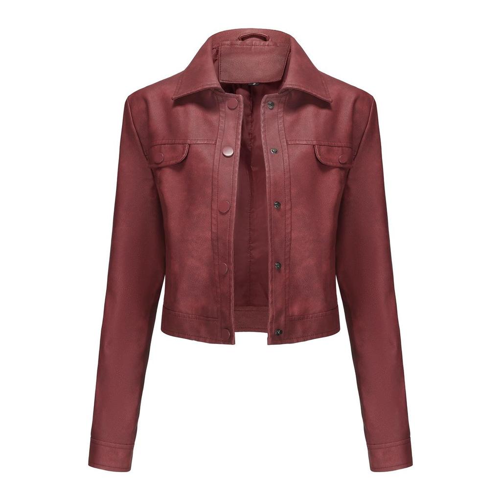 Spring and Autumn New Thin Leather Coat Women's Multi-Pocket Cardigan Casual Jacket Daily Jacket
