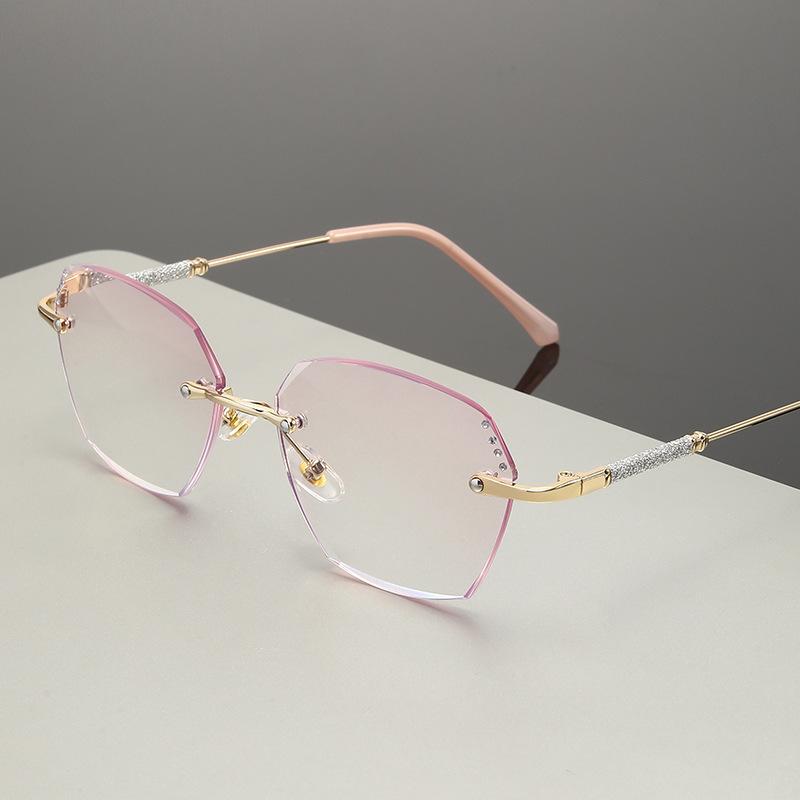 Luxury Women Square Reading Glasses Anti Blue Light Rimless Diamond Cut Far Sight Eyewear Presbyopia