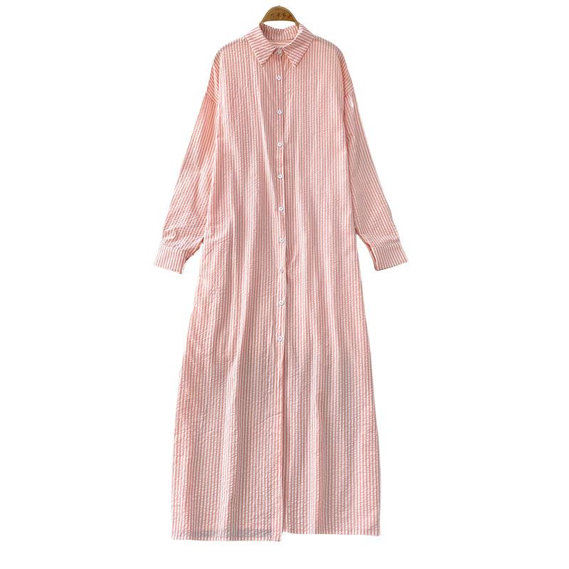 Wind casual temperament striped lapel shirt dress women's new single-breasted loose and thin dress