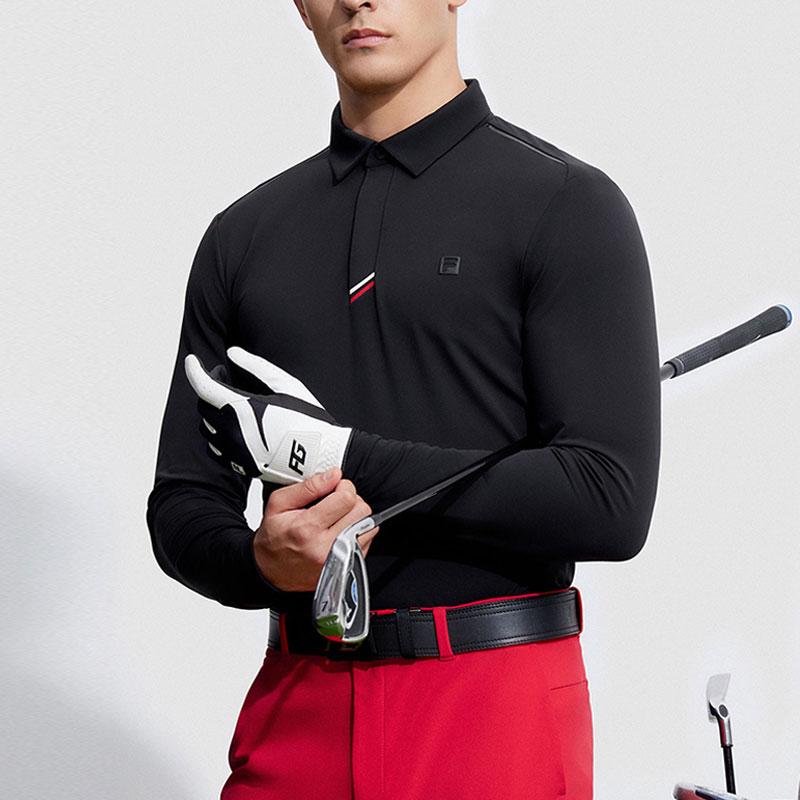 Fila Golf Series Solid Color Golf Knit Long Sleeve Polo Shirt Men Tops Deep-Black A11M345206FBK
