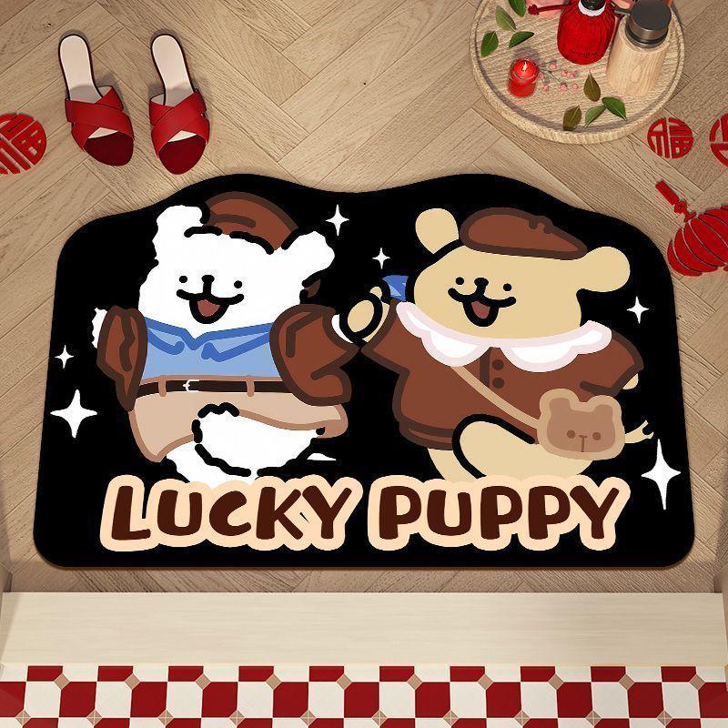 

Cute Lines Puppy Bathroom Moisture-wicking Slip-resistant Quick Drying Mat Toilet Bathroom Entrance Door Rug Foot Mat 40*60cm