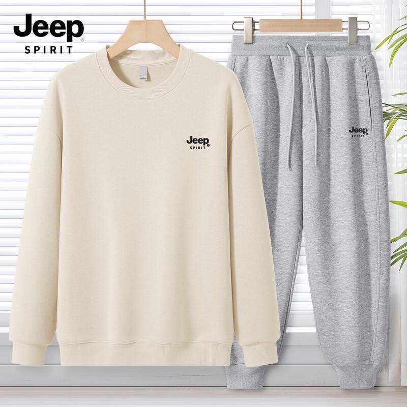 JEEP SPIRIT Men's 2025 Autumn Loose Fit Sweatshirt & Sweatpants Set