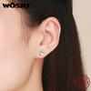 WOSTU 100% 925 Sterling Silver Footprints Tiny Stud Earrings For Women Small CZ Earrings