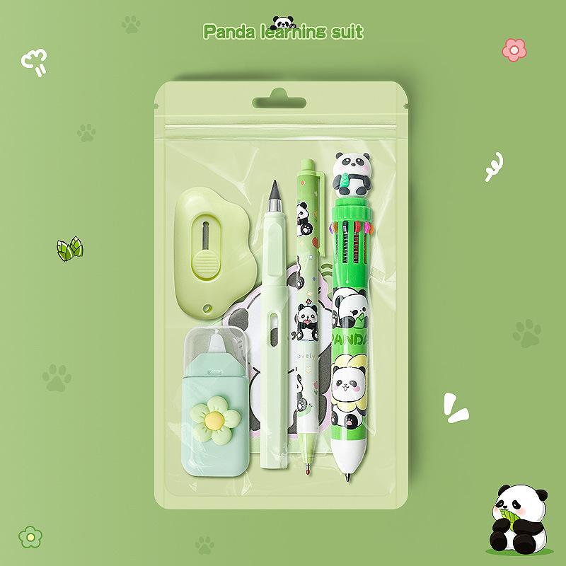 6-in-1 Cute Panda Stationery Set Birthday Present Back To School Gift Pencil Eraser Students School Office Correction Tape Kids