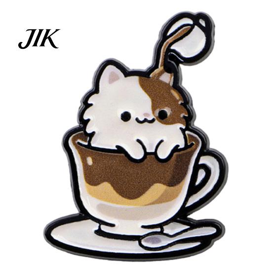 Animal Lapel Pin Cartoon Coffee Cup Cat Brooch, Kitten Enamle Pin, Brooch Theme Alloy Badge, Clothing Accessories for Lovers
