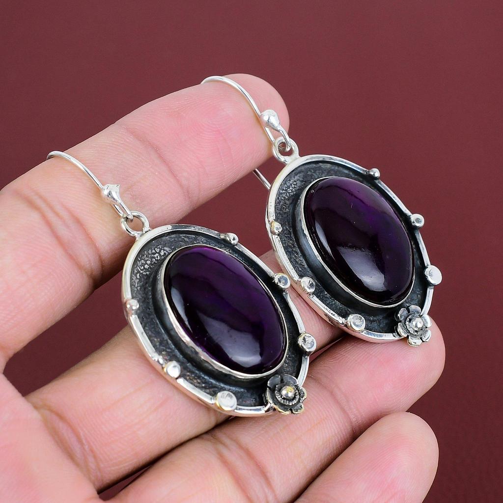 Purple Fire Labradorite Earring Gemstone Earrings 925 Sterling Silver Earrings Handmade Jewelry Unique Earring Gift For Her Oxidized Jewelry