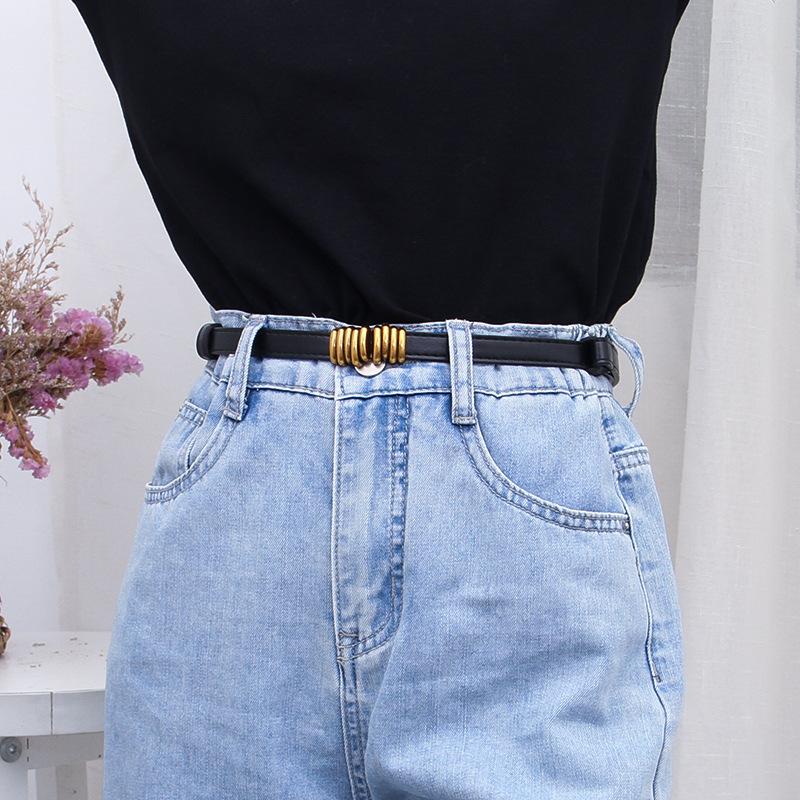 PU Leather Thin Retro Belts Gold Buckle Adjustable Women Belts Fashion Wild Skinny Waistbands Dress Jeans Pants Decorative Strap