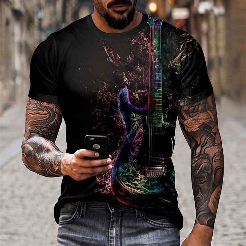 3D Print Instrument Music T-Shirt For Men Colorful Art Party Pattern T Shirts Summer Casual Short Sleeves O-Neck Tops Loose Tees