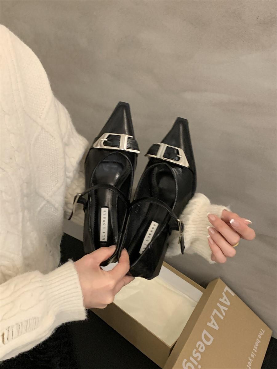 

Spring 2024 new retro pointed Mary Jane shoes light mouth thick heel with skirt high heel single shoes women s shoes 39 чорний