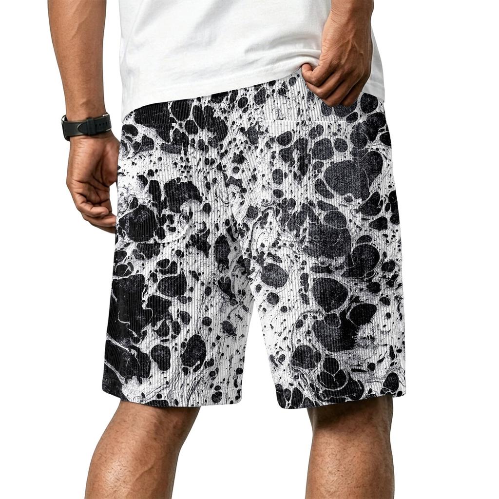 Men Casual Corduroy Drawstring Shorts Gradient Pattern Elastic Waistband Comfortable Fit Suitable for Everyday Wear