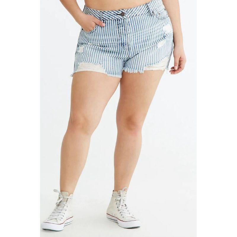 Clearance [Big Spring Plus Size] Cattle Goods Minimalist Vertical Stripes Ripped Shorts Summer Silm Easiest for Match