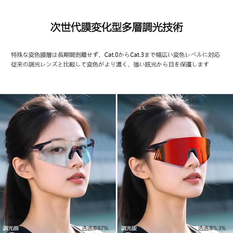 KAPVOE Photochrome Sportsonnenbrille für und Carbon TR90 PC Photochrom UV Unisex für Männer und Frauen Radfahren, Laufen, Baseball, Tennis,