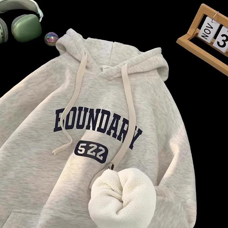 Hooded Sweatshirt Men's Loose Fit Fleece Lined Autumn Winter Fashion Brand Casual Style Couple's Clothing Top