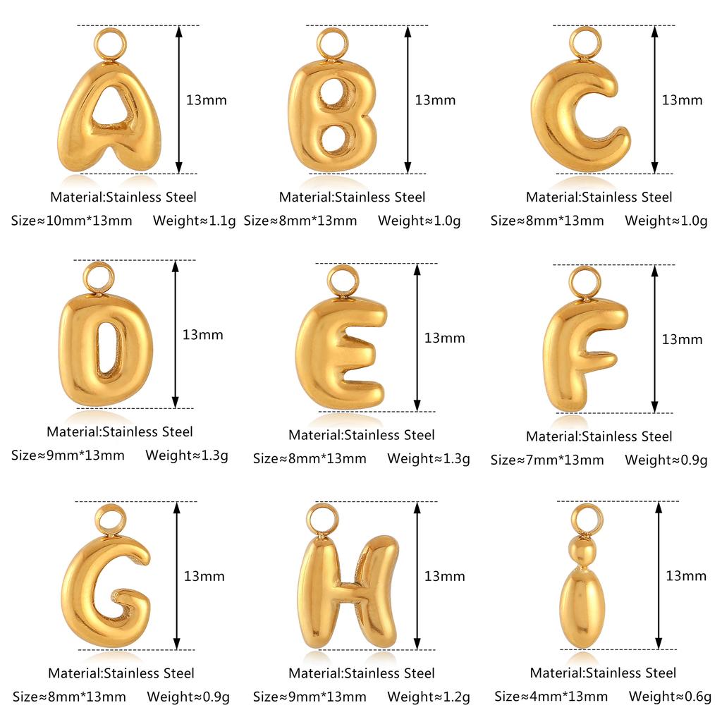 3Pcs Bubble Letter Charms Fadeless Gold Color PVD Plated Balloon Alphabet A-Z Pedant DIY Initial Necklaces Women Jewelry Making