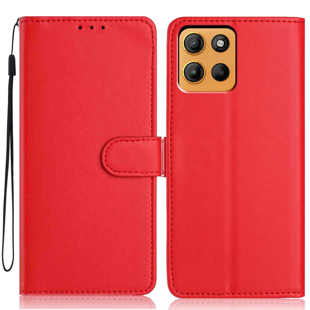 Wallet Case For Motorola Moto G15 4G/G15 Power 4G Solid Color Leather Stand Phone Cover with Strap/Multiple Card Slots