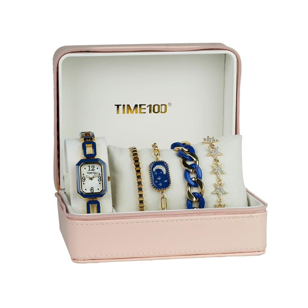 Watch Set with 4 Simple and Interchangeable Quartz Gift Wrapping Available [TIME100] Women's Bracelets, 5-Year Warranty, Stylish, Waterproof,