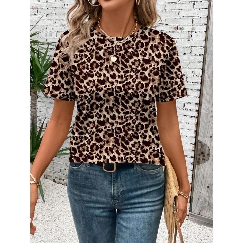 Summer Fashion Women's T-Shirt Leopard Print Print 3D Printed Short Sleeve Tops Girl Loose Casual Loose Oversize Outdoor Clothing