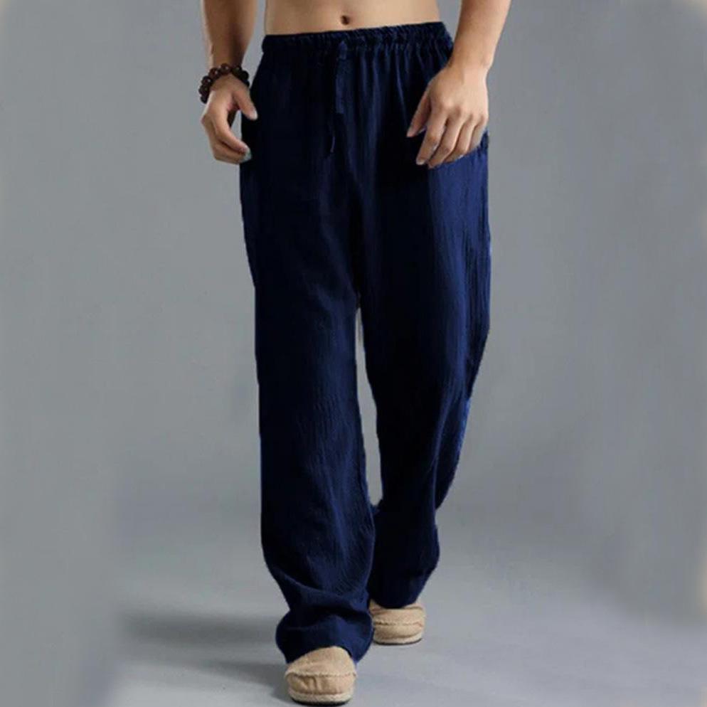 Men's Large Size Straight Trousers Loose Trend Casual Trousers Linen Breathable Sports Trousers Man