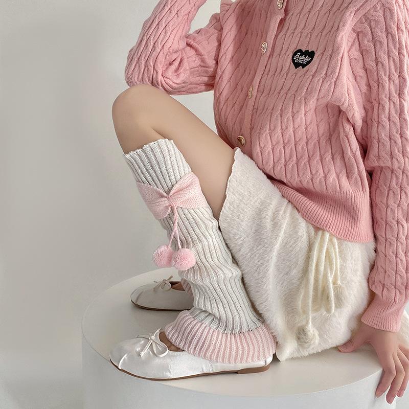 Lolita Socks Bow Lace Hairball Ancola Red Thickened Warm New Year Christmas Pile