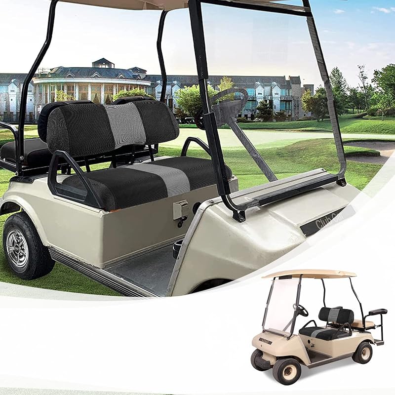 Golf Cart Front Seat Covers Fit EZGO TXT 1994-2013, Washable Breathable Air Mesh Cloth Adjustable Seat Cover for Golf Cart, Black and Gray