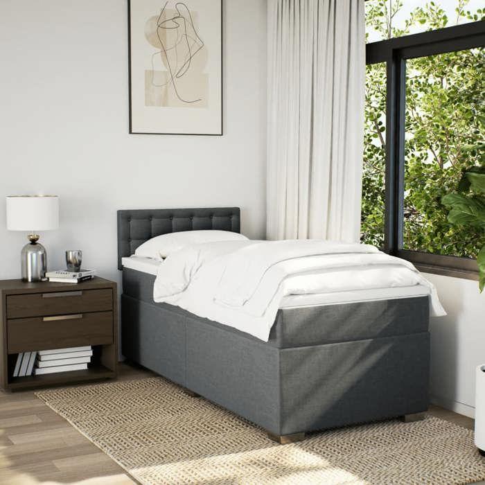 Maison Exclusive - Sommier à lattes de lit avec matelas Gris foncé 80x200 cm Tissu