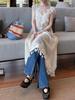Urban Wave Beige Mohair V-Neck Lace Camisole Dress - Spring Collection