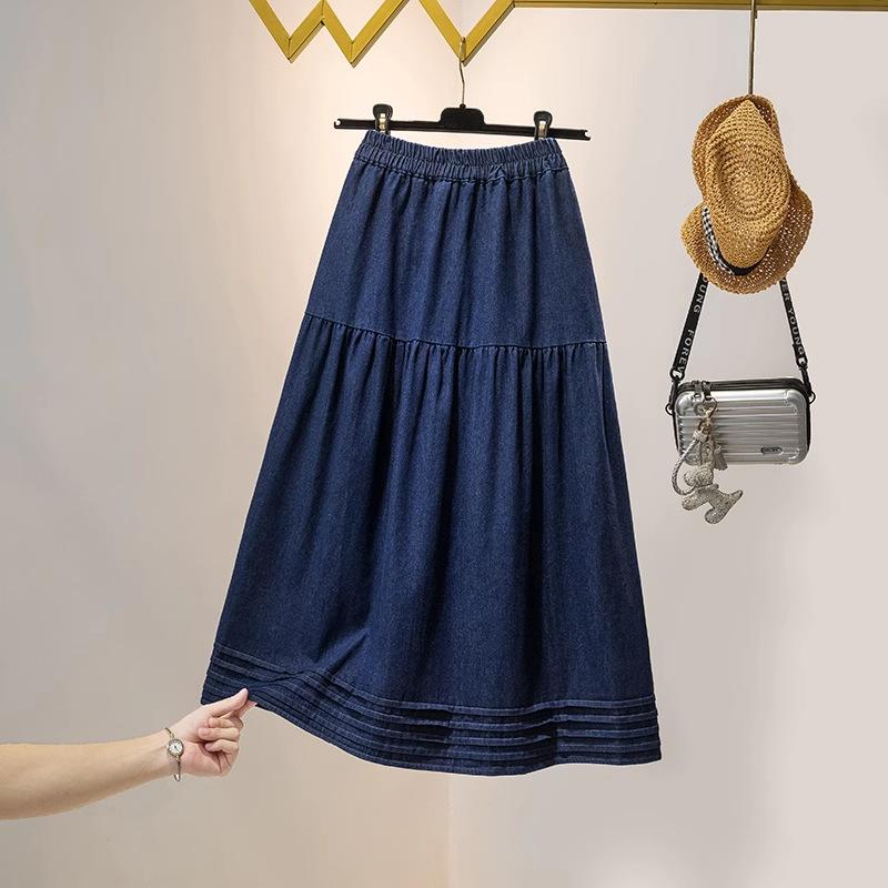 

Свободная повседневная джинсовая юбка 2025 года, осень и зима, новая тонкая юбка-зонтик с эластичной талией, джинсовая юбка average size темно-синий