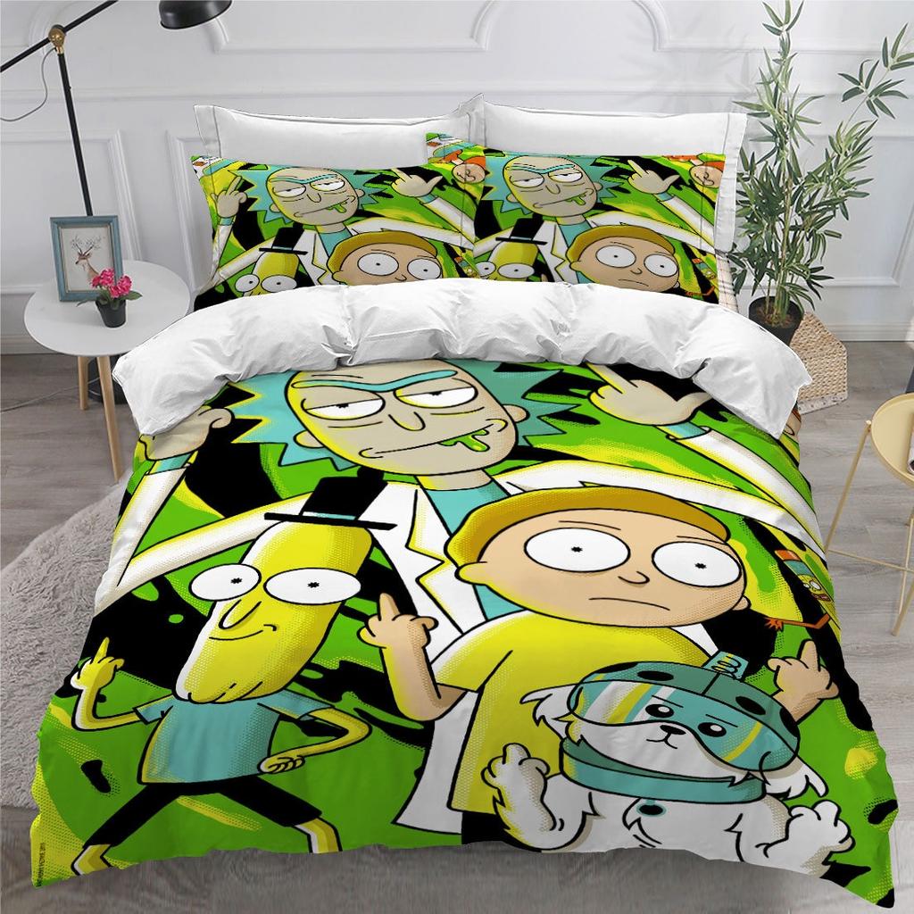 Animation R-ick Duvet Cover pillowcase BeddingBoyGirl Bedroom Decoration ChildrenGift Single Double Large SizeZip Duvet Cover