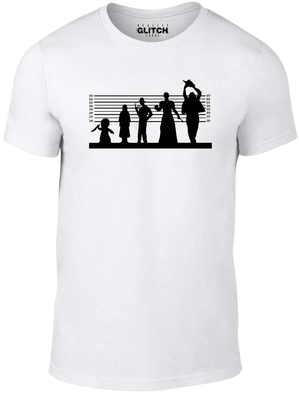 Horror Line Mens T-Shirt Mens Womens Tees Top Funny Chainsaw Crime Line Up Scary Halloween 4XL