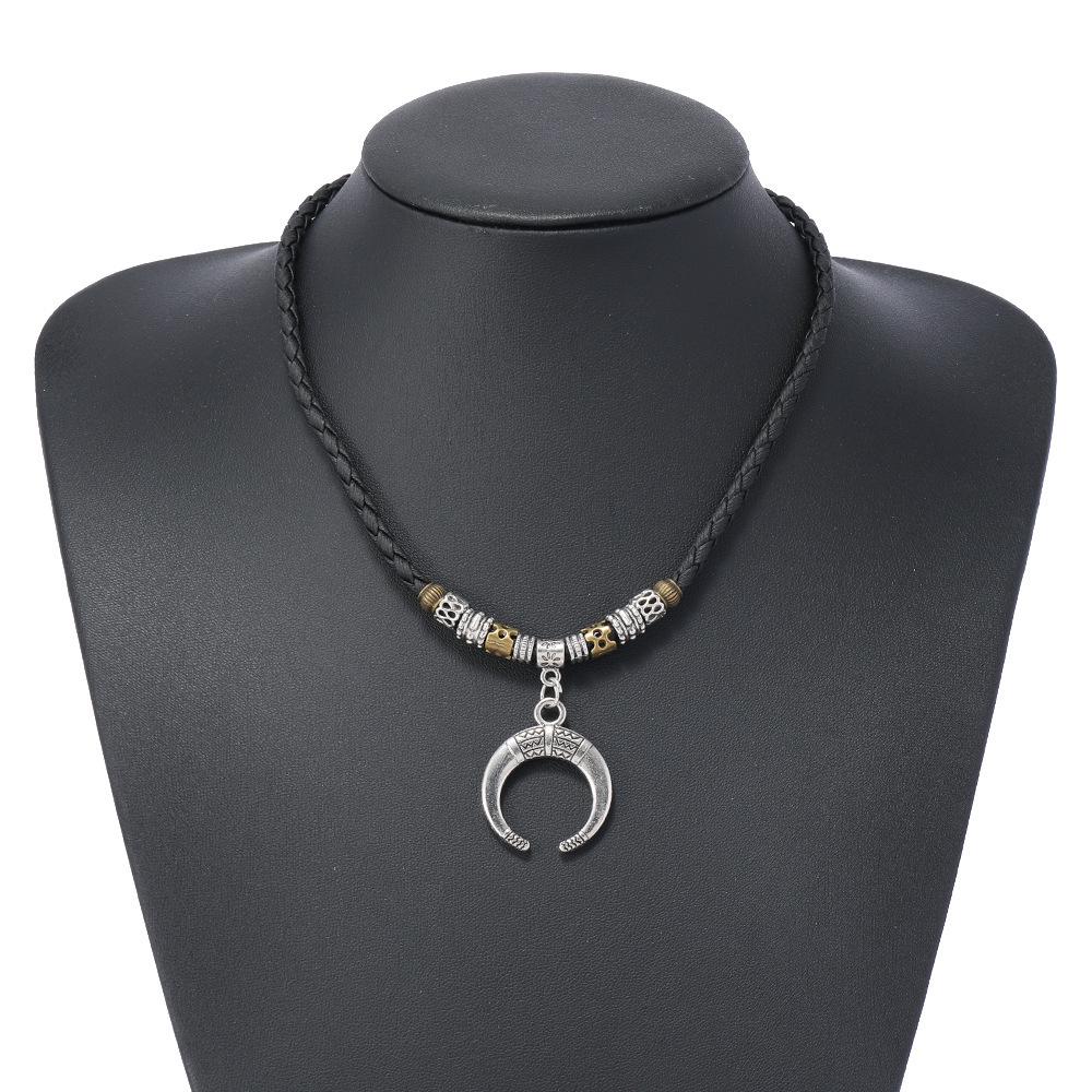 Unisex Retro Bohemian Crescent Moon Leather Choker Necklace with a Spicy Edge
