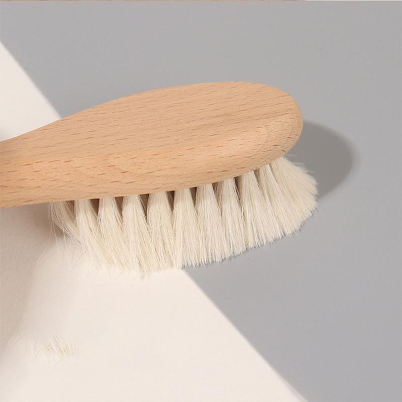 Baby Hair Brush and Hair Comb Set Soft Goat Bristles Cradle Caps Brush for Newborns & Toddlers Wood Baby Hair Brush