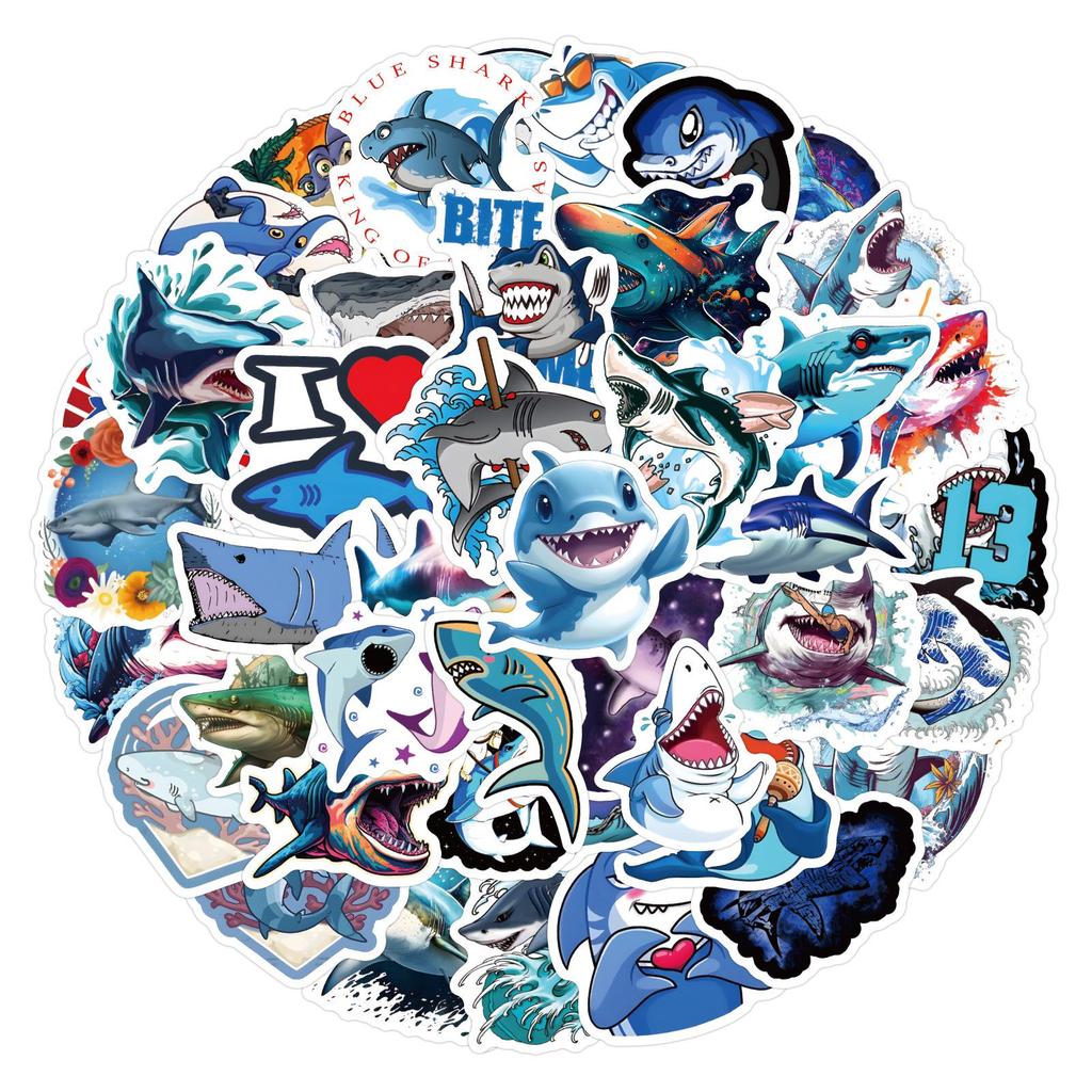 Ocean Creature Cartoon Shark Waterproof Stickers: 60 Sheets for Journals, Water Bottles, Computers