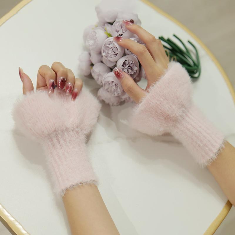 

Женские однотонные пушистые митенки, милые эластичные плюшевые расклешенные рукава, милые согревающие запястья для офиса и зимы, черные