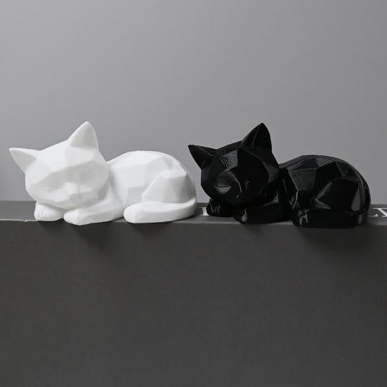 3D Printed Sleeping Cat Figurines Geometric Cat Statue Minimalist Cute Cat Art Crafts