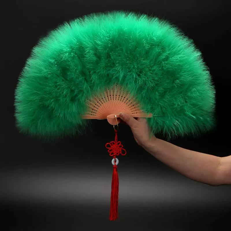 Feather Fan Dance Performance Cheongsam Runway Show Fan Hanfu Photo Prop Fan Ancient Style Dance Stall Fluffy Folding Fan