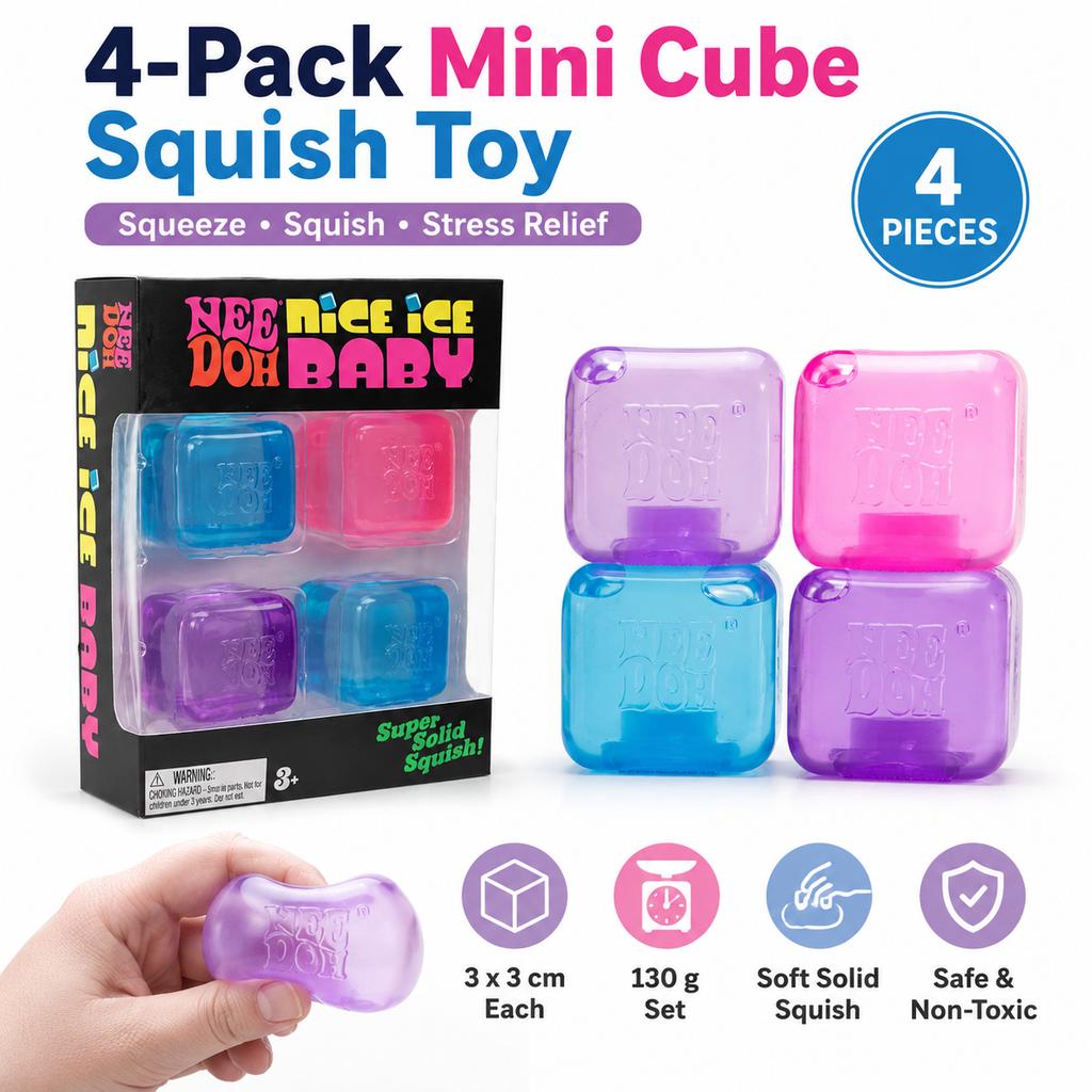 Set de Juguetes Calmantes de Cubitos de Hielo Compactos Needoh (Paquete de 4) Los Juguetes Blandos de Rebote Lento Ayudan a Aliviar la Ansiedad y Promover la Relajación en Adultos.