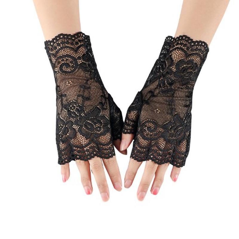 Ladies Short Lace Half Finger Lace Sunscreen Gloves Open Finger Ceremony Wedding Decoration