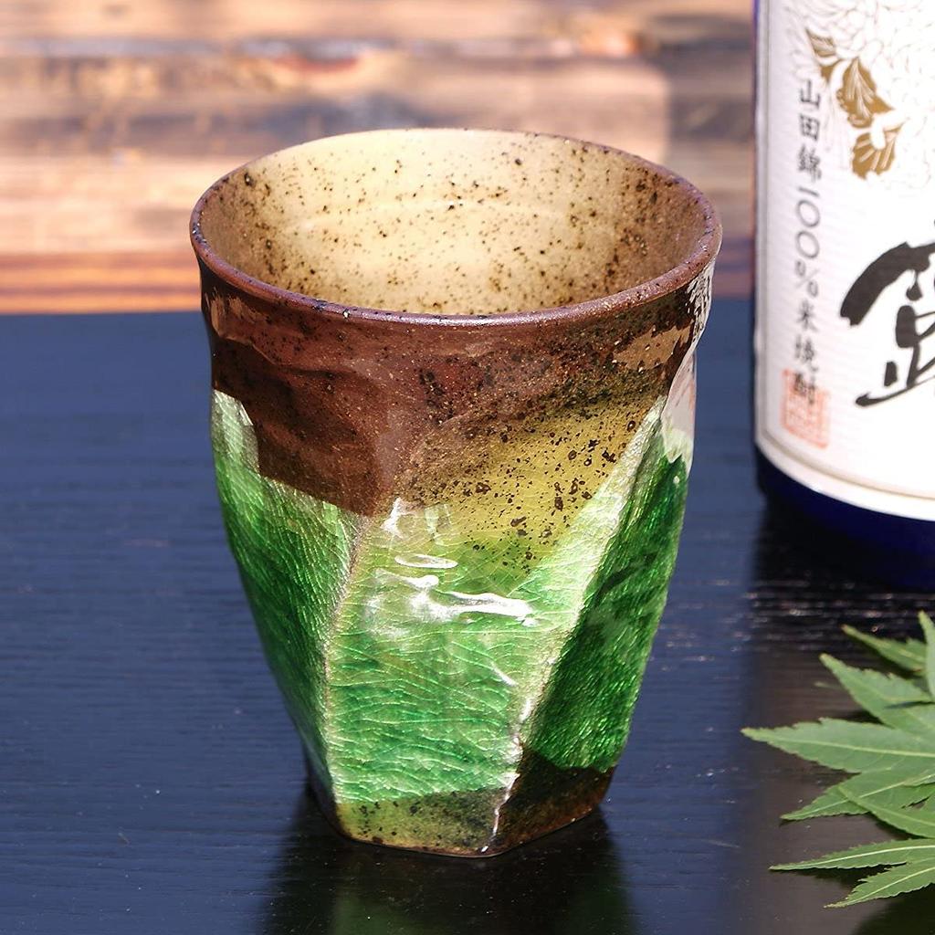 Stylish Kutani Ware Silver Leaf Shochu Sake Japanese Brand Made in Japan Rough-Cut Glass, Silver-Glazed Green, Ceramic, Set, Tableware, Name,